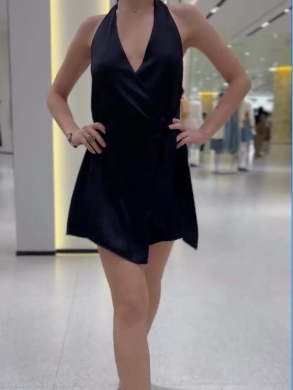 Zara Black Satin Halter Wrap Mini Dress NWT XS